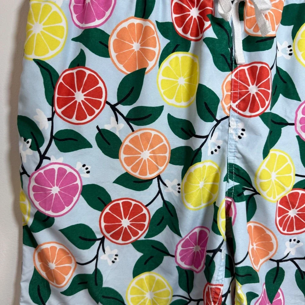 Hanna Andersson Citrus Print Swim Trunks‎ Mens L Blue Lemon Orange Beach Shorts